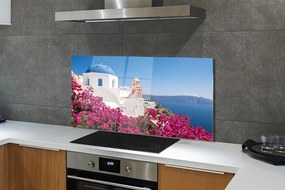 Panel szklany do Kuchni Kwiatowy Zakątek nad Morzem