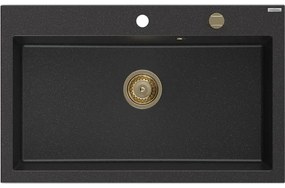 Mexen Elix zlewozmywak granitowy 1-komorowy 800 x 500 mm, czarny/srebrny metalik, syfon złoty - 6527801005-73-G