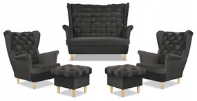 Zestaw wypoczynkowy Carol sofa fotele pufy paski Family Meble grafitowy