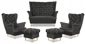 Zestaw wypoczynkowy Carol sofa fotele pufy paski Family Meble grafitowy