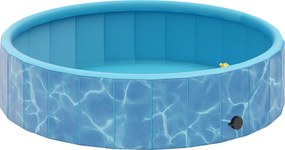 PawHut Składany Basen dla Psów z Fontanną i Poduszką Wodną Ø120 x 30 cm Niebieski