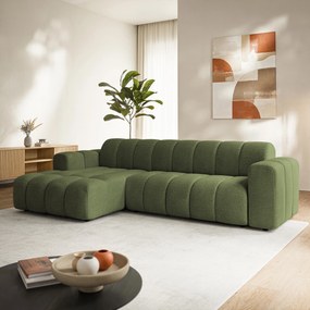 Masseno Narożnik SETIA Lewostronny L-Kształtny, Nowoczesna Sofa narożna, Tkanina Strukturalna - Oliwkowy, ARAGON 39