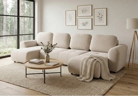 Stylowy narożnik rozkładany BINGO U L 315x146 cm w tkaninie PAROS 1 kości słoniowej