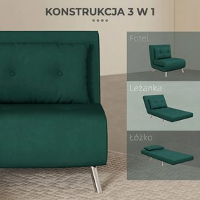 HOMCOM Sofa rozkładana z funkcją spania ciemnozielona wygodna kanapa jednoosobowa do salonu nowoczesna | Aosom PL