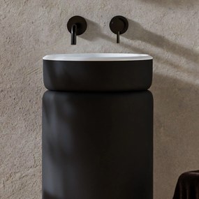 Umywalka wolnostojąca okrągła czarna matowa RONA Black Matt białe wnętrze umywalki 85 x 40 cm : Podłączenie syfonu - Do podłogi
