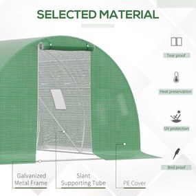 Outsunny Szklarnia Foliowa Duży Tunel Foliowy z 4 Oknami Ochrona przed Mrozem Stalowa Rama 3x3m Ciemnozielony | Aosom PL