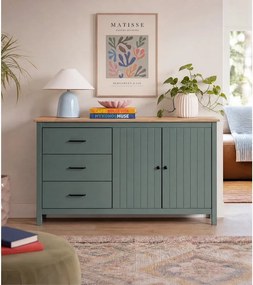 Zielono-naturalna niska komoda z litego drewna sosnowego 150x80 cm Miranda – Marckeric