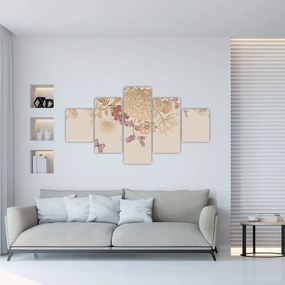 Obraz - Vintage kwiaty i motyle (125x70 cm)