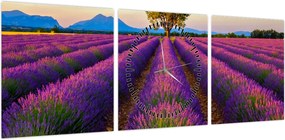 Obraz - Pole lawendy (z zegarem) (90x30 cm)