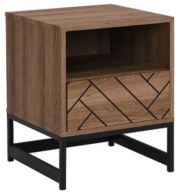 Zestaw 2 szafek nocnych z 1 szufladą i 1 wnęką - płyta MDF i stal - Kolor: Naturalny i czarny - CARATANA