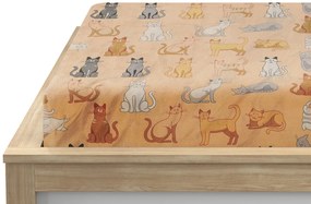 PrzytulneMieszkanie.pl Prześcieradło z mikropluszu COLORED CATS 90x200 cm kremowe