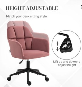 Vinsetto Fotel Biurowy Ergonomiczny Regulowany Obrotowy Welurowy do 120kg Różowy | Aosom PL