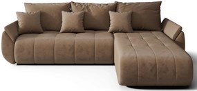 Welurowa brązowa sofa w kształcie litery L F0-T57