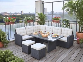 Outlet Narożnik szary technorattan wysoki stół pufy BOSCO