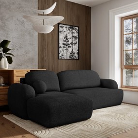 Masseno Narożnik MODENZA z funkcją spania i pojemnikiem na pościel Narozniki L, Rozkładana sofa - Czarny, NOW OR NEVER 100