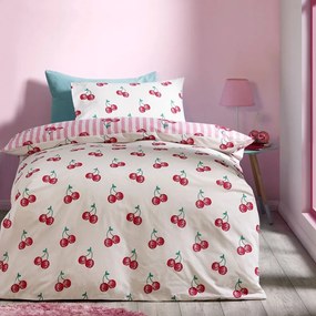 Biało-różowa pościel jednoosobowa 135x200 cm Disco Cherries Stripes – Catherine Lansfield