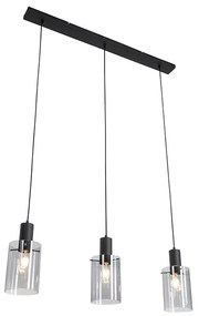 Lampa wisząca czarna z przydymionym szkłem owalnym 3-światłowa - Vidra Nowoczesny Oswietlenie wewnetrzne