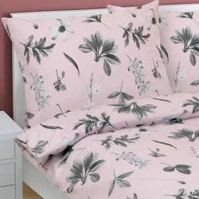 Bellatex Pościel z kory Łąka szary, różowy, 140 x 200 cm, 70 x 90 cm, 140 x 200 cm, 70 x 90 cm