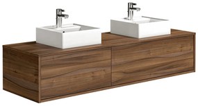 Szafka łazienkowa wisząca naturalna ciemna z dwoma umywalkami - szer. 150 - ISAURE II