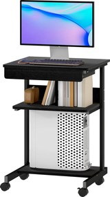 HOMCOM Biurko PC z szufladą i 2 półkami na 4 kółkach, z drewna i metalu, 56x51x79 cm, czarne | Aosom PL