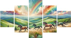 Obraz – Konie galopujące przez krajobraz (125x70 cm)
