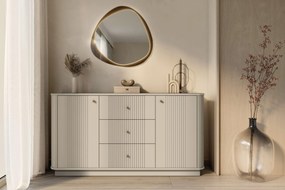 Komoda Vesper 160 cm z szufladami na cokole - kaszmir / złote uchwyty