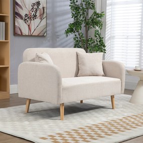 HOMCOM 2-osobowa Sofa, Design Nowoczesny, w zestawie 2 poduszki, nogi drewniane, 130 x 70 x 80 cm, Kremowy