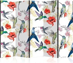 Parawan pokojowy 5-częściowy 225x172 Dwustronny dekoracyjny botaniczny tropikalny Wielokolorowy Kolibry I Maki