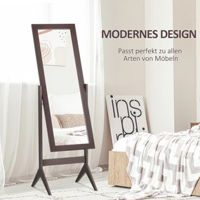 Homcom® lustro stojące duże do makijażu podwyższone nóżki łatwe czyszczenie mdf kawowy 47 x 46 x 148 cm