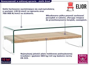 Nowoczesny stolik kawowy ze szkła hartowanego z półką - Groa