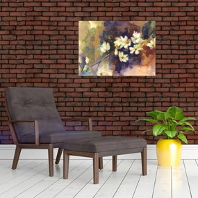 Obraz na szkle - Białe magnolie, malarstwo (70x50 cm)