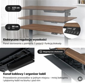 Biurko elektryczne z regulacją wysokości ergonomiczne antracytowe/orzech,1400x700 mm: ARIA