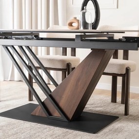 Stół Rozkładany Prostokątny REX 2 180-240 cm Ceramiczny Biały Marmur/Orzech do Jadalni Nowoczesny Loft