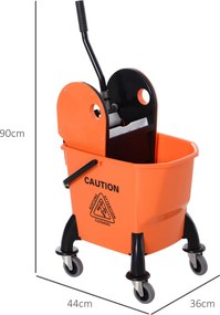 HOMCOM Mobilny Wiadro do Mopa z Wyciskarką, 26 L, Tworzywo Sztuczne, Kolor Pomarańczowy