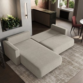 Masseno Narożnik TURIN z funkcją spania i pojemnikiem na pościel do Salonu, Rozkładana sofa - Beżowy, SORO 21