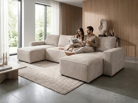 PROMOCJA Jasnobeżowy zestaw wypoczynkowy w kształcie U SMART COSARO 295x140 cm II. klasa