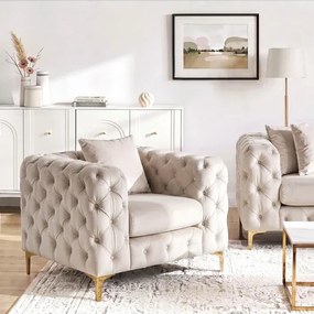 Fotel Wypoczynkowy SORRENTO 1S Kremowy Welurowy Nowoczesny Glamour