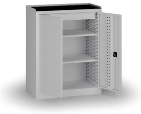 Szafa warsztatowa, 2 półki + 1 szuflada, 1180 × 950 × 500 mm, szare drzwi