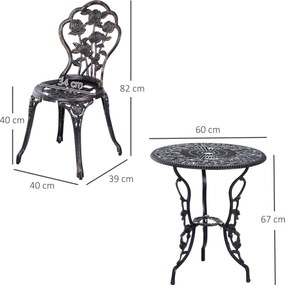 Outsunny Zestaw Mebli Ogrodowych 3częściowy Stół z Krzesłami Komplet Balkonowy Brązowy Elegancki Design | Aosom PL
