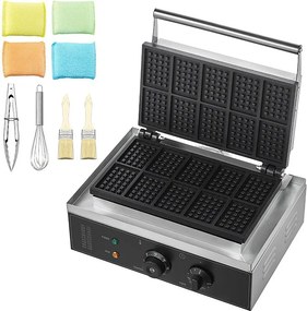 Gofrownica Komercyjna Prostokątna SucceBuy 10PCS 1550W, Nieprzywierająca, z Stali Nierdzewnej, Kontrola Temperatury i Czasu, Uchwyt