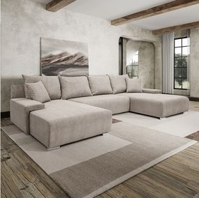 Narożnik, Sofa w kształcie U, tkanina sztruksowa Poso, Beżowy, Livorno U