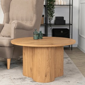 Stolik Kawowy ARION MAX 80 cm Okrągły Dąb z Ryflowaniem Nowoczesny Loft