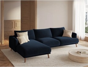 Ciemnoniebieski aksamitny narożnik (lewostronny/z szezlongiem) Naomi – Micadoni