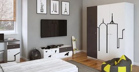 Biało-grafitowa szafa młodzieżowa H8-S93