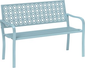 Outsunny Zewnętrzna Ławka Ogrodowa z Stali, Wycięte Oparcie, Podłokietniki, dla 2 Osób, Niebieska