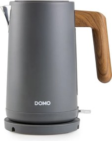 Bezprzewodowy czajnik Domo 1,7L 2200W - Podstawa 360°, wyjmowany filtr przeciwkamieniowy, automatyczne wyłączanie, szary design z drewnem