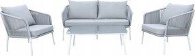 Zestaw mebli ogrodowych szary aluminium sofa fotele stolik sznurowanie