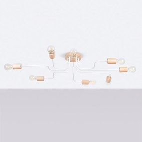 Żyrandol loft Zimbo, stal/drewno - 8 źródło światła 4000K - L.100 x H.16.5 cm - biały/naturalne drewno