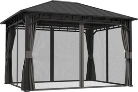 Outsunny Pawilon Ogrodowy, Metalowy Pawilon, Wodoodporny, UV-odporny, Pawilon Tarasowy z Siątkową Ścianą i Zasłonami, Ciemnoszary
