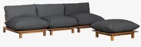 Sofa Modułowy Rozkładany 3-częściowy Z Pufą Z Drewna Akacjowego Brina Grafitowa Szarość - Sklum